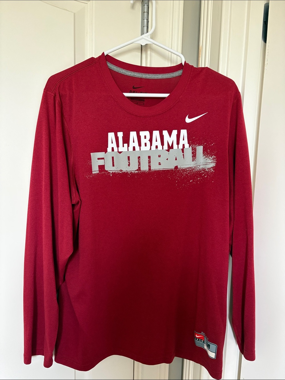 Nike Men’s Red Alabama Football Long-Sleeve Tee with White Logo